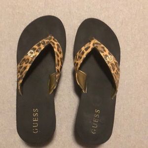 Guess cheetah print platform flip flops